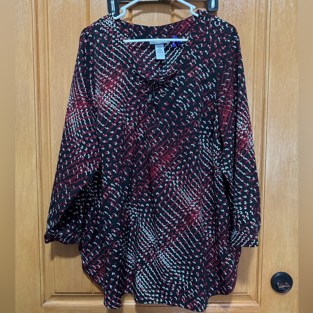 Catherines Black and Red 3/4 Sleeve Boxy Blouse Size 1X petite P -P  25-26 L 30”